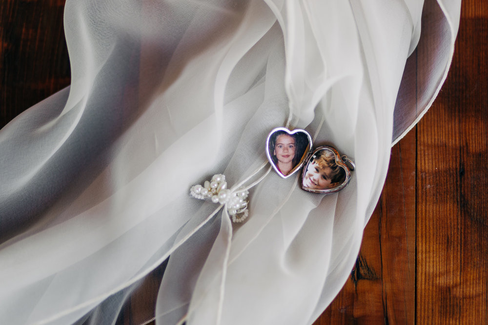 Vintage veil with pearl detail with MOB gift idea silver locket filled with childhood photos