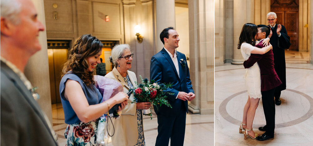 family reactions and a couple's first kiss at city hall
